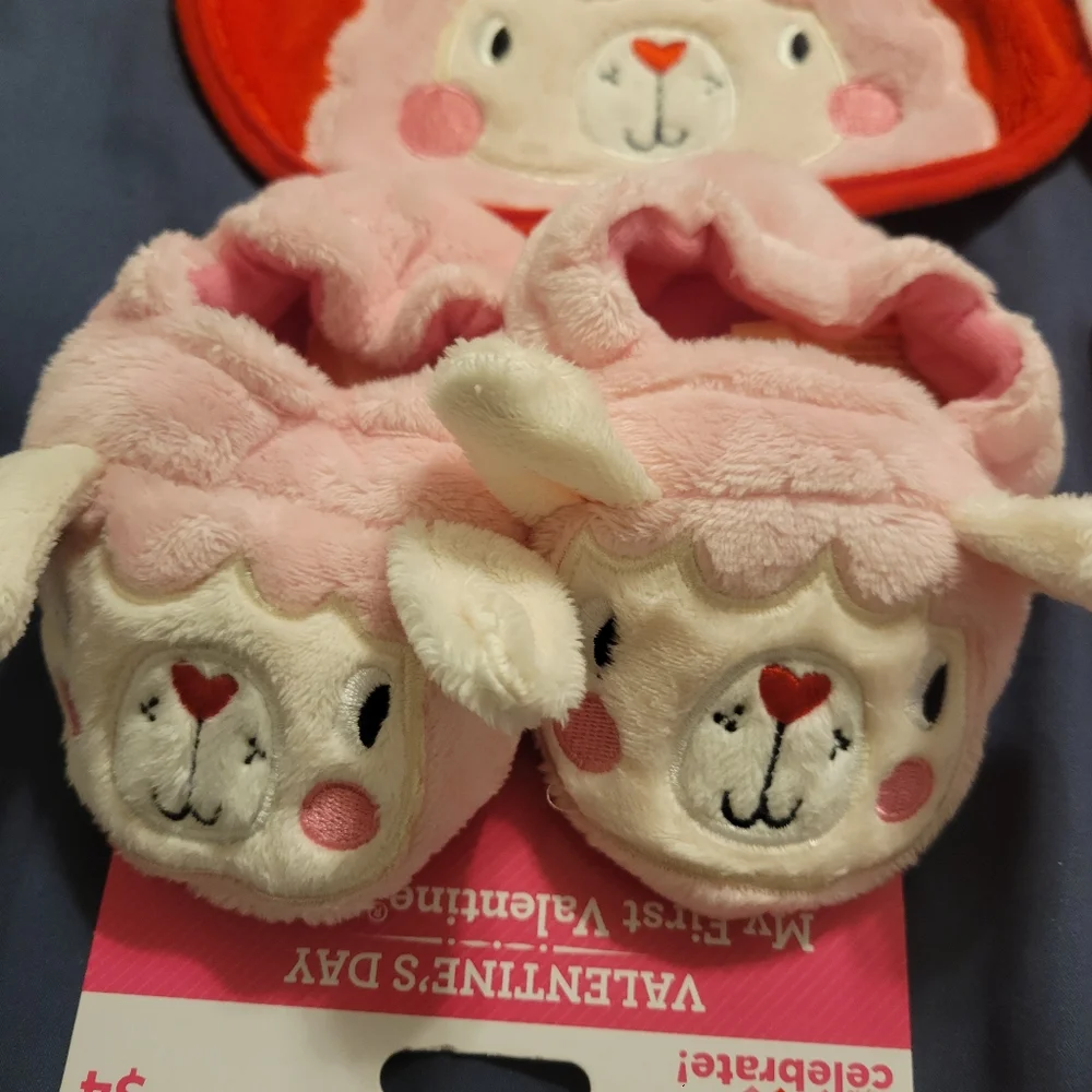 Baby Bibs My First Valentine Lot of 4 items 2 Bibs, Slippers, And Board Book NEW